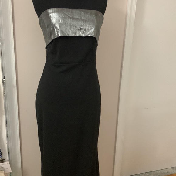 Black Strapless Gown with Silver Bust Detail - Picture 5 of 6